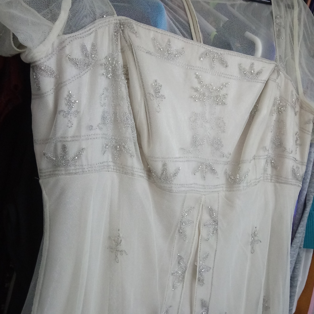 Vintage style prom dress with lace detail.